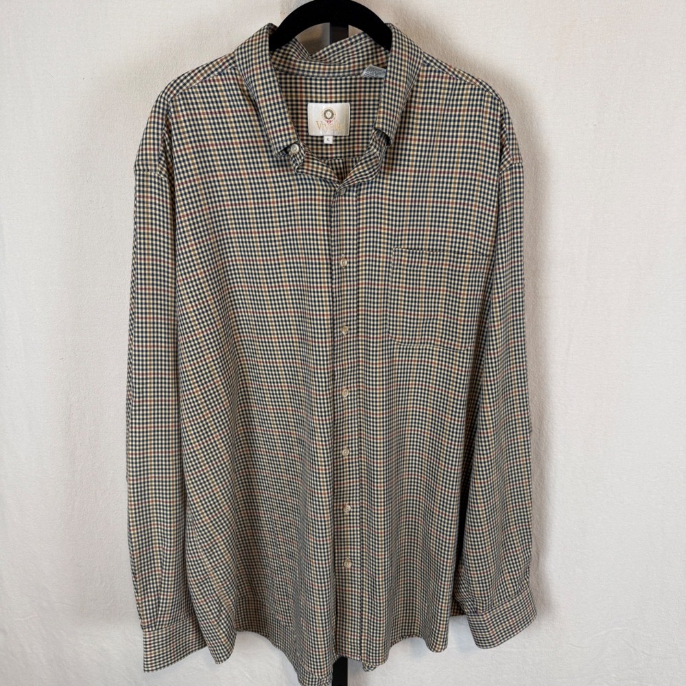 Viyella Mens XL Cotton Wool Plaid Button Down Shirt Multi Color Made in USA